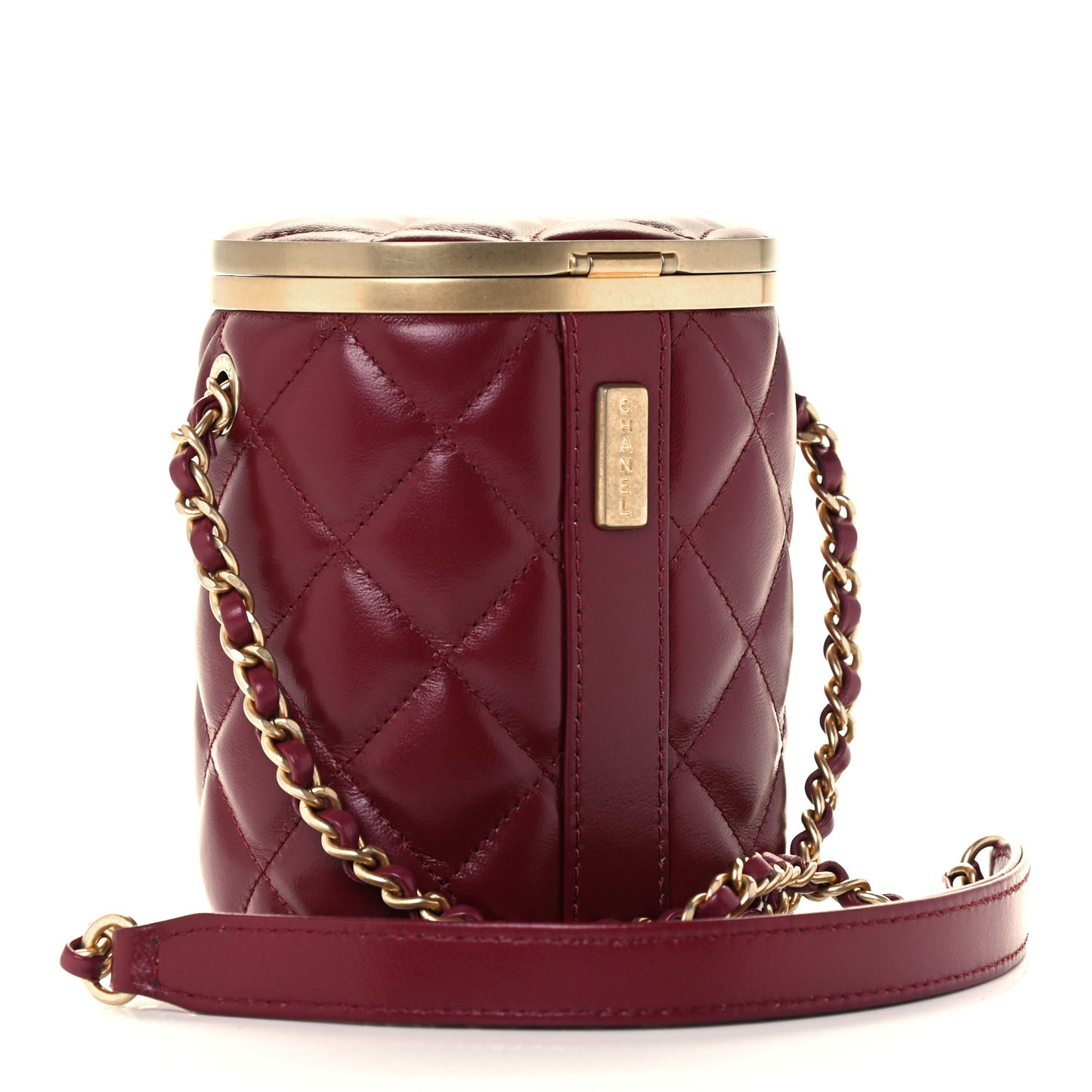 Lambskin Quilted Mini Crown Box Bag Burgundy