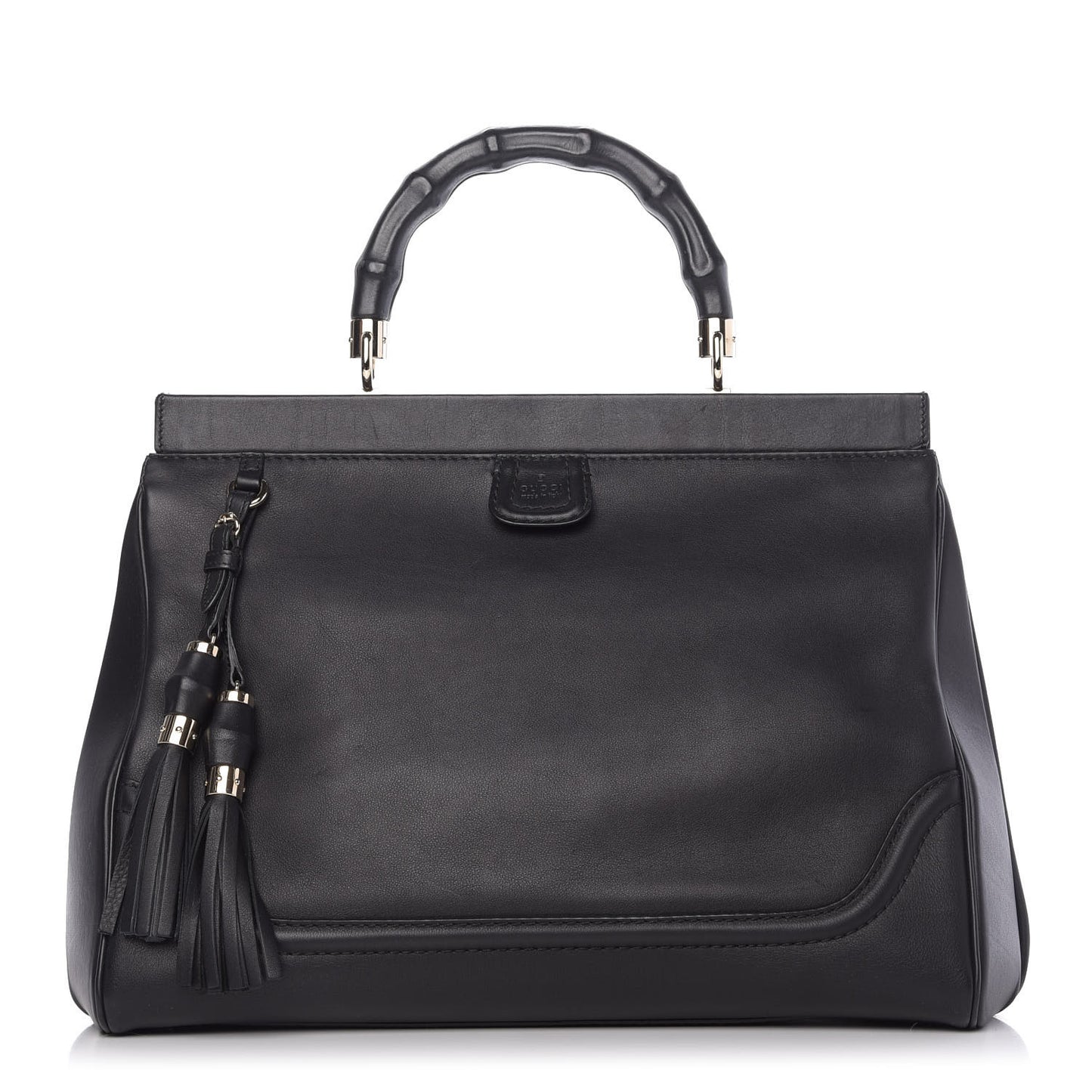 Calfskin Bold Bamboo Medium Top Handle Bag Black