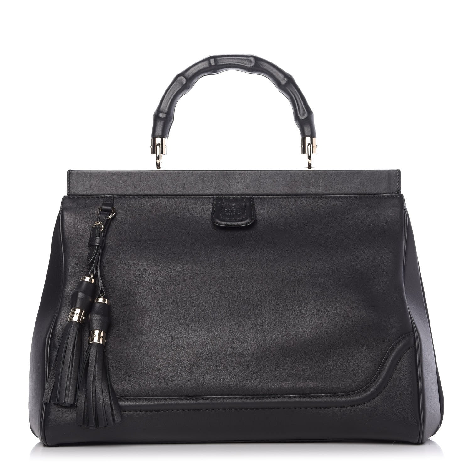 Gucci Calfskin Bold Bamboo Medium Top Handle Bag Black 1 of 9