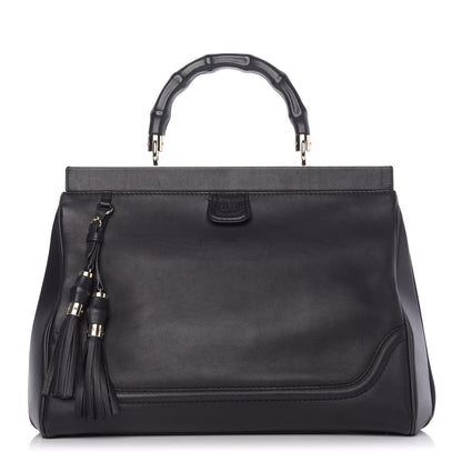 Gucci Calfskin Bold Bamboo Medium Top Handle Bag Black 1 of 9