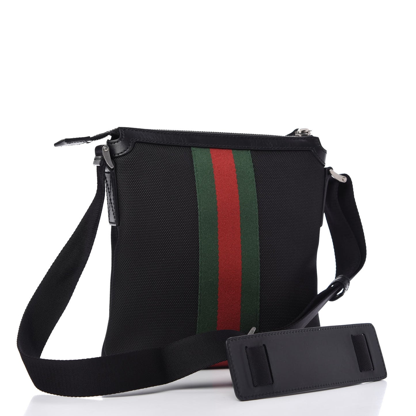Techno Canvas Selleria Calfskin Web Small Flat Messenger Bag Black