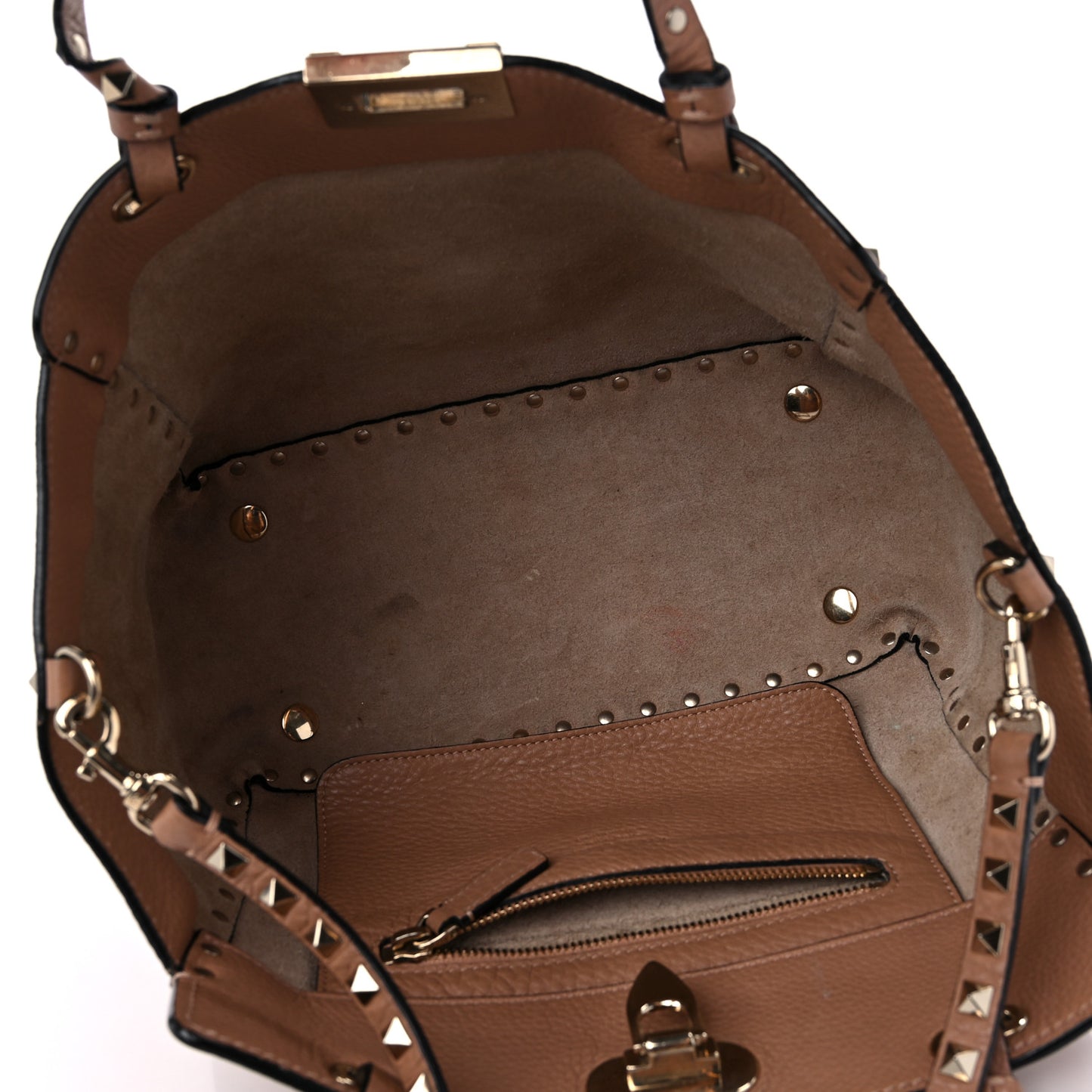 Grained Calfskin Small Rockstud Tote Skin Sorbet