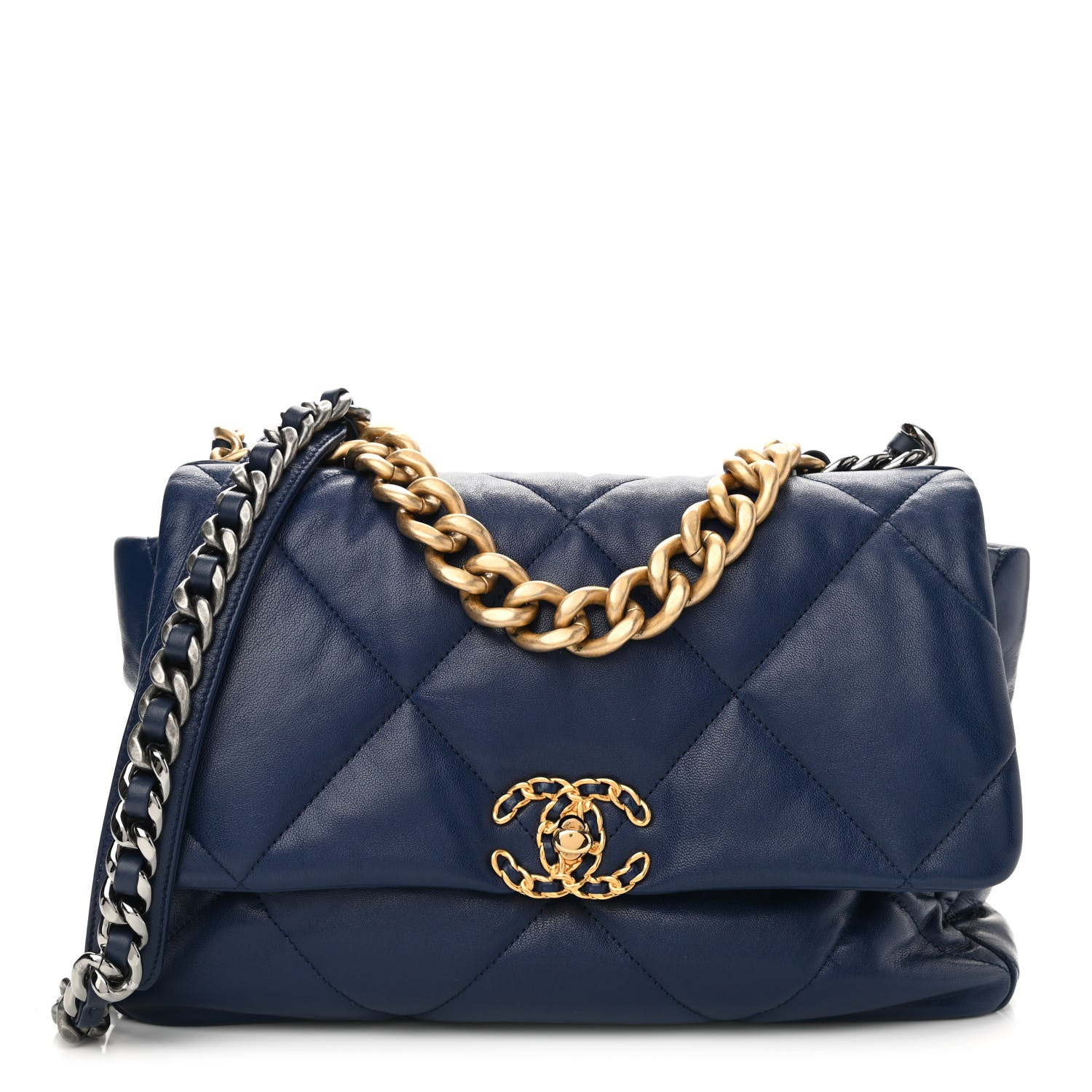 Chanel Goatskin Quilted Large Chanel 19 Flap Dark Blue 1 of 11