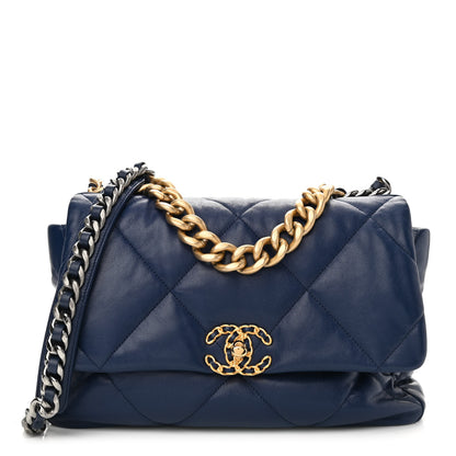 Chanel Goatskin Quilted Large Chanel 19 Flap Dark Blue 1 of 11