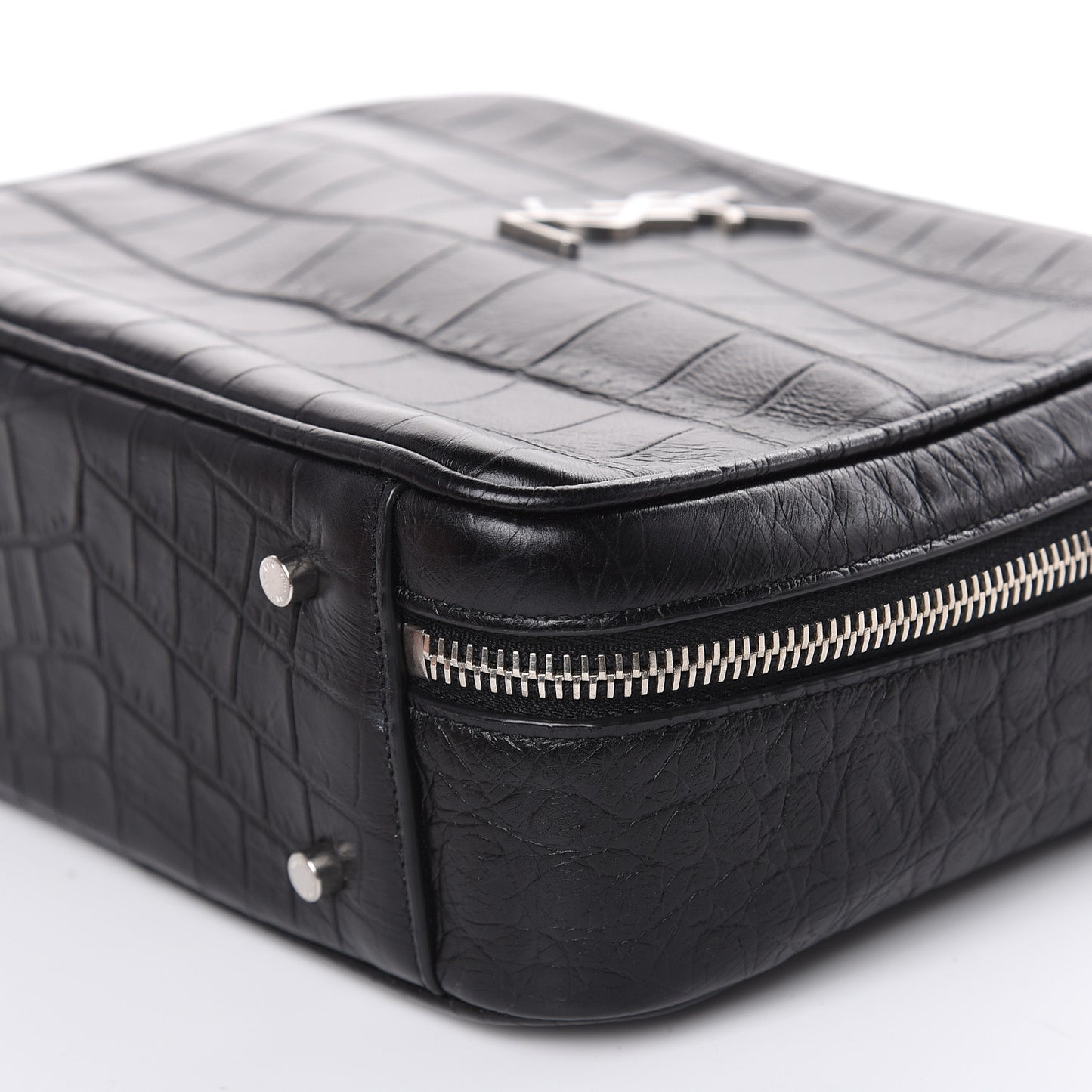 Calfskin Crocodile Embossed Monogram Lunch Box Bag Black