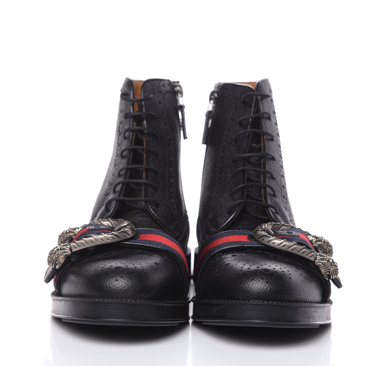 Gucci Pebbled Calfskin Dionysus Web Mens Martins Boots 7 Black 2 of 11