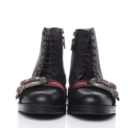 Gucci Pebbled Calfskin Dionysus Web Mens Martins Boots 7 Black 2 of 11