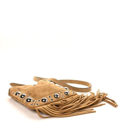 Valentino Garavani Suede Studded Small Nellcote Fringe Shoulder Bag Havana Beige 4 of 8