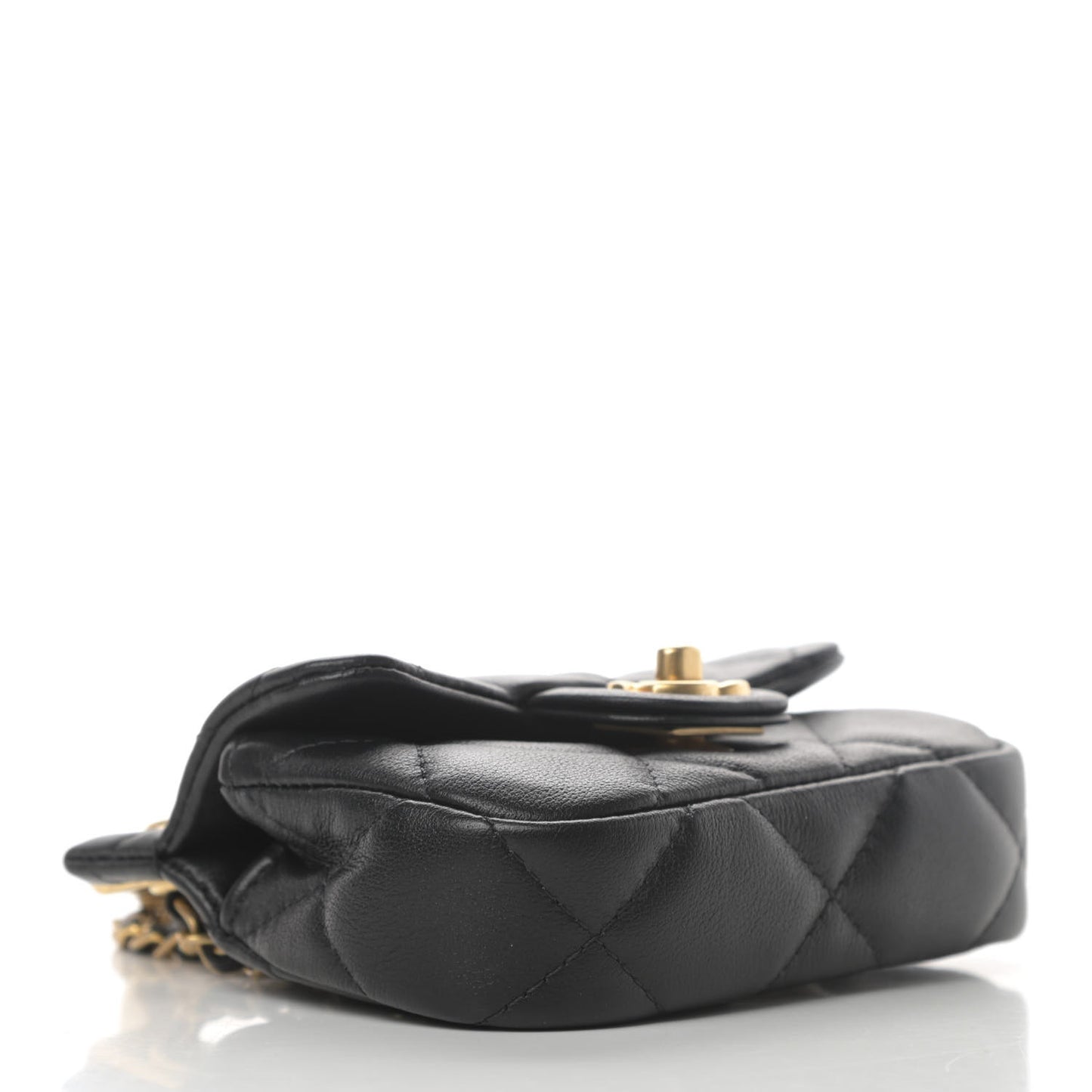 Calfskin Quilted Lady Handle Clutch With Chain Black