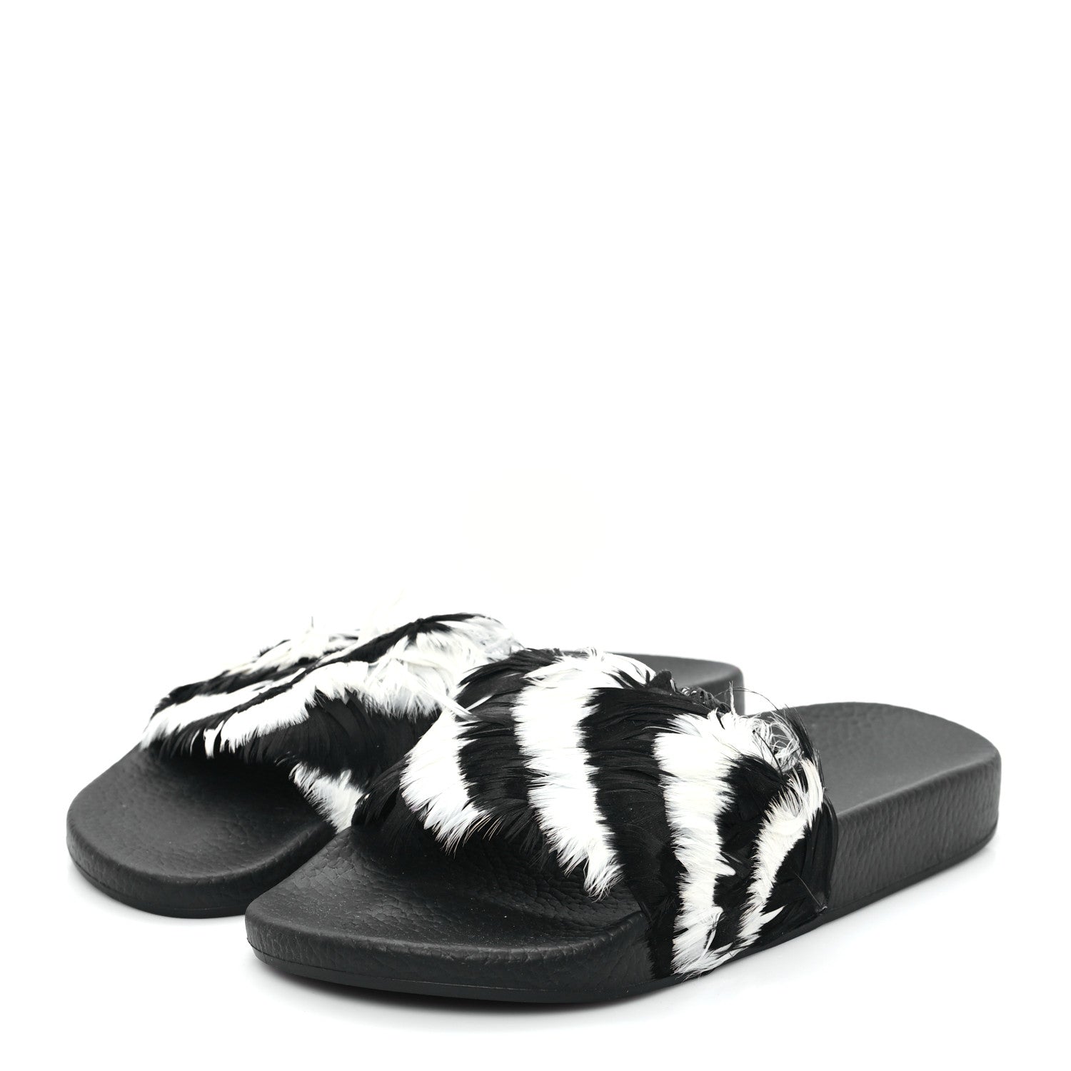 Valentino Garavani Rubber Feather Pool Slide Sandals 38 Black White 4 of 8