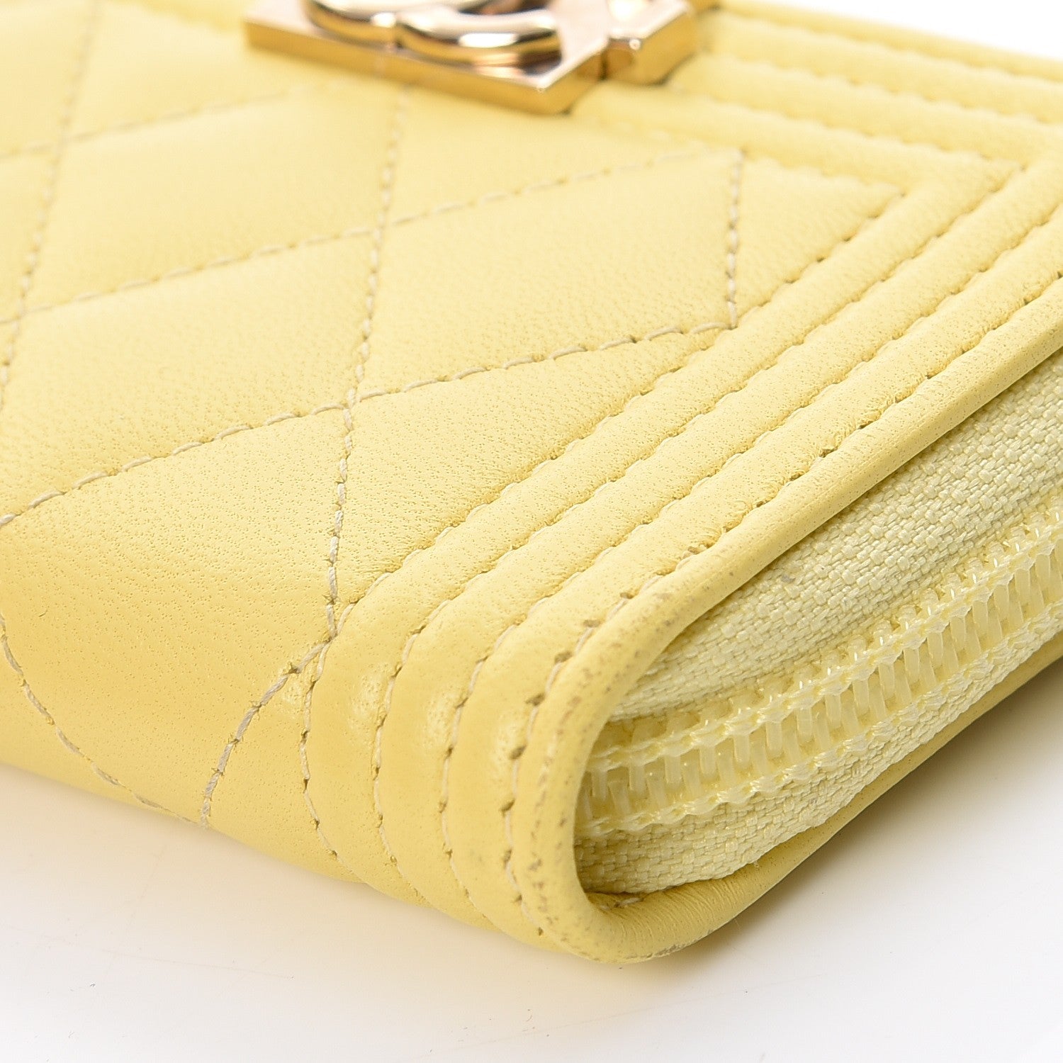Chanel Lambskin Quilted Boy Zip Around Coin Purse Wallet Yellow 12 of 13
