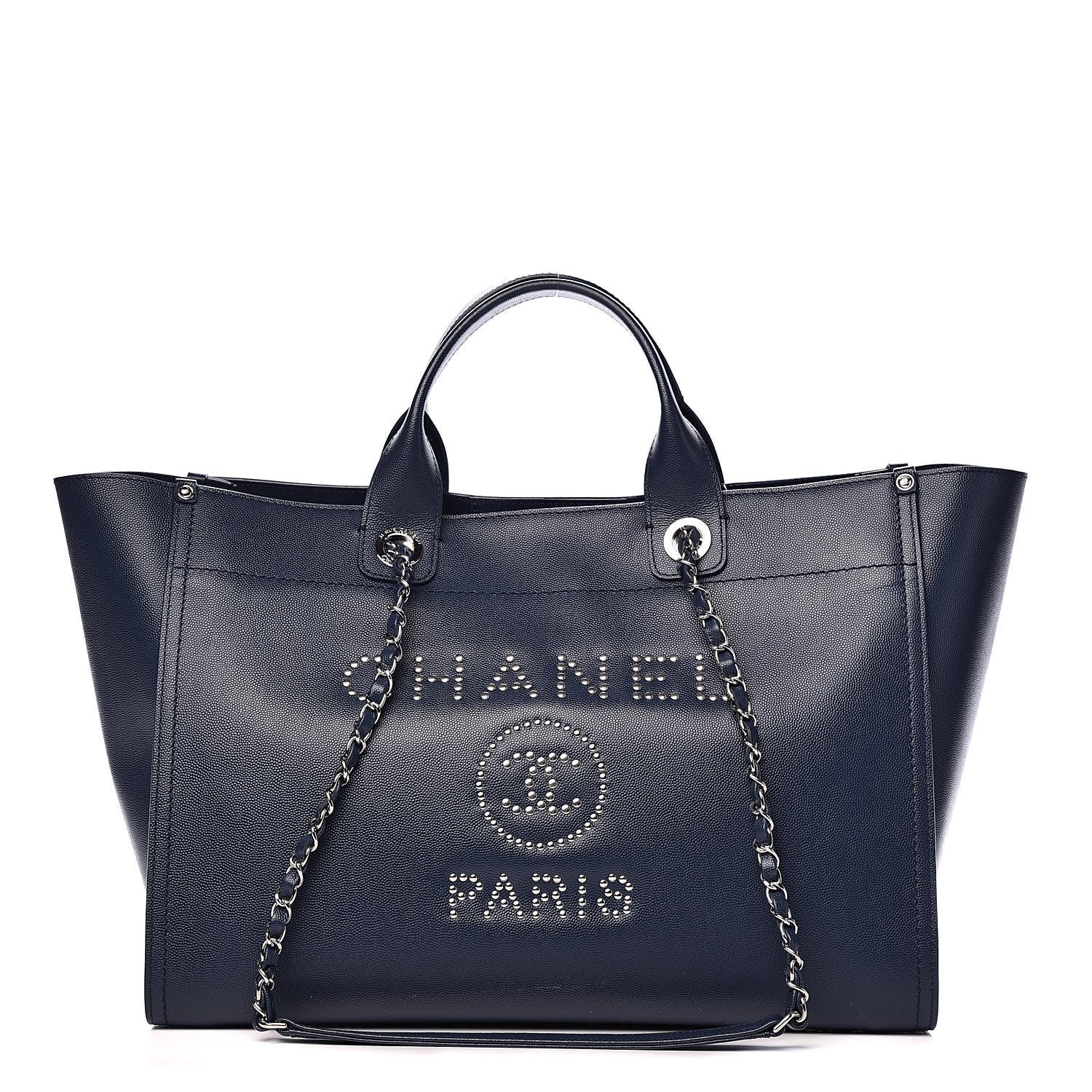 Chanel Caviar Large Studded Deauville Tote Navy 1 of 13