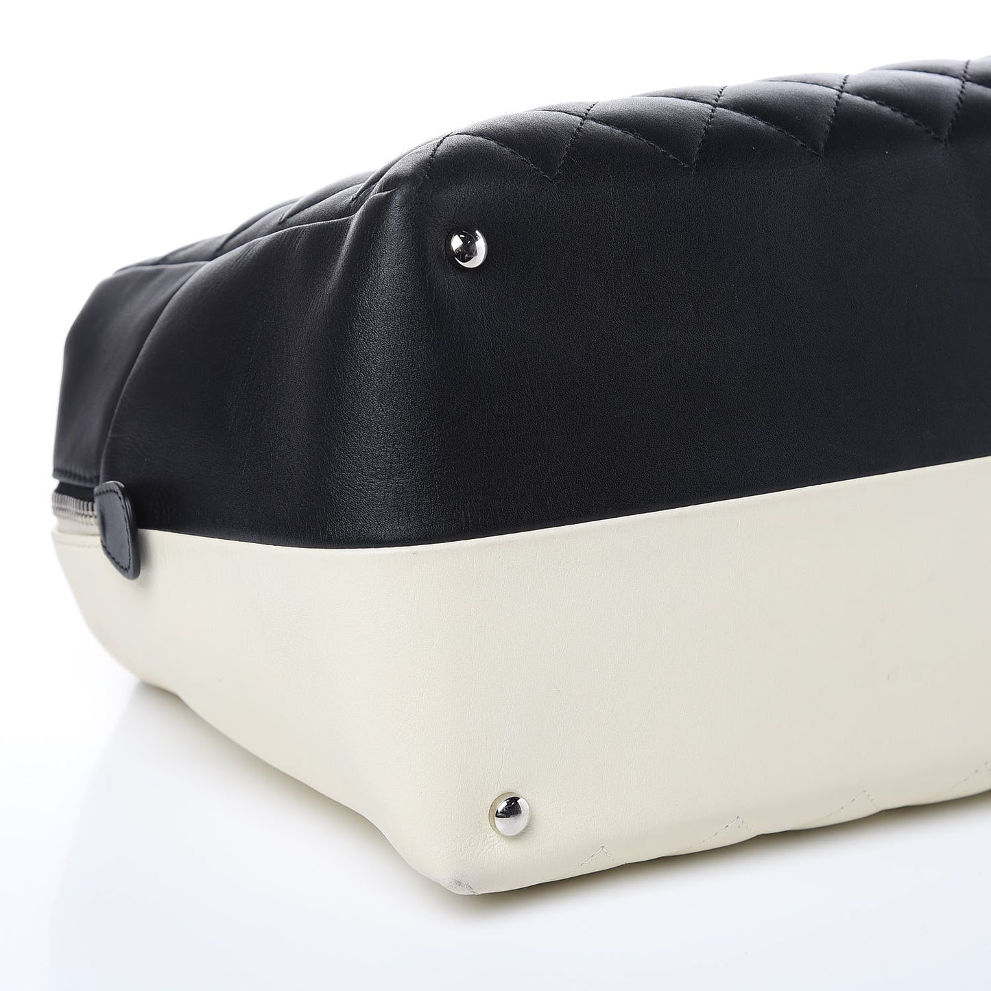 Calfskin Quilted Feather Weight Bowling Bag Black Beige