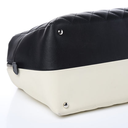 Chanel Calfskin Quilted Feather Weight Bowling Bag Black Beige 9 of 17