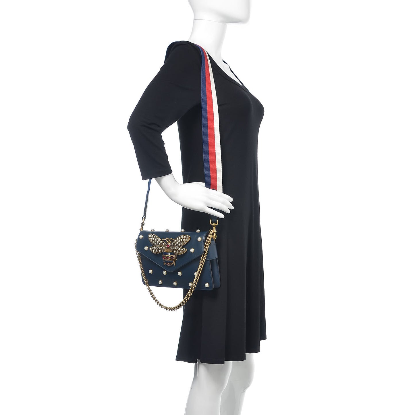 Nappa Pearl Studded Mini Queen Margaret Broadway Shoulder Bag Blue Agata