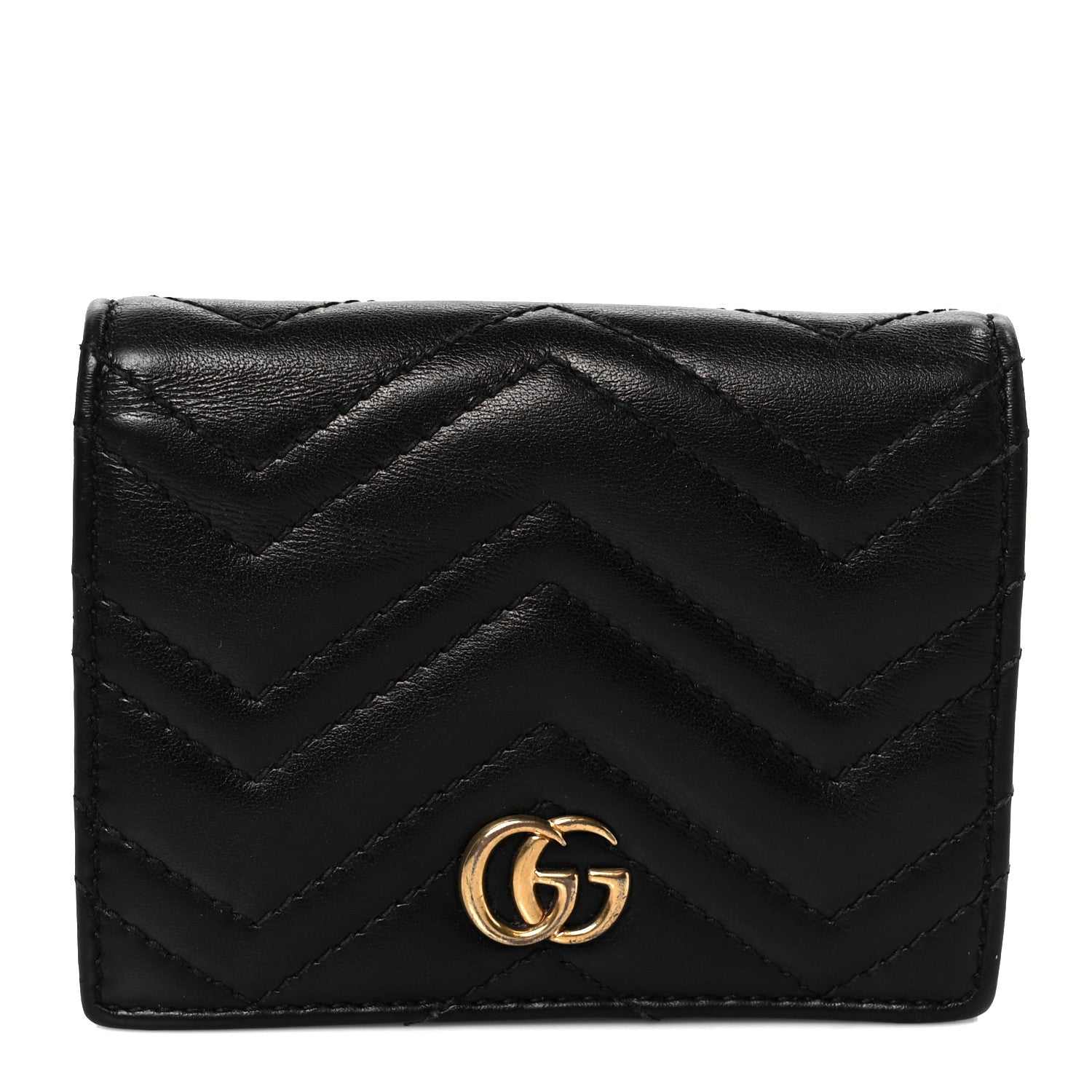 Gucci Calfskin Matelasse GG Marmont Card Case Wallet Black 1 of 8