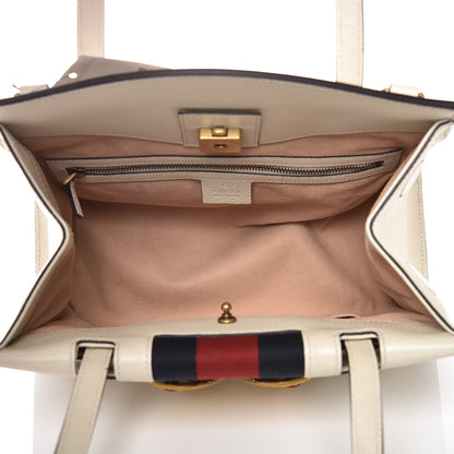 Gucci Grained Calfskin Web Stripe Butterfly Medium Totem Top Handle Bag White 5 of 7