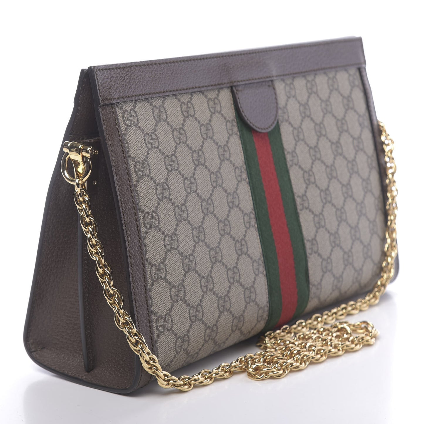 GG Supreme Monogram Web Medium Ophidia Chain Shoulder Bag Brown