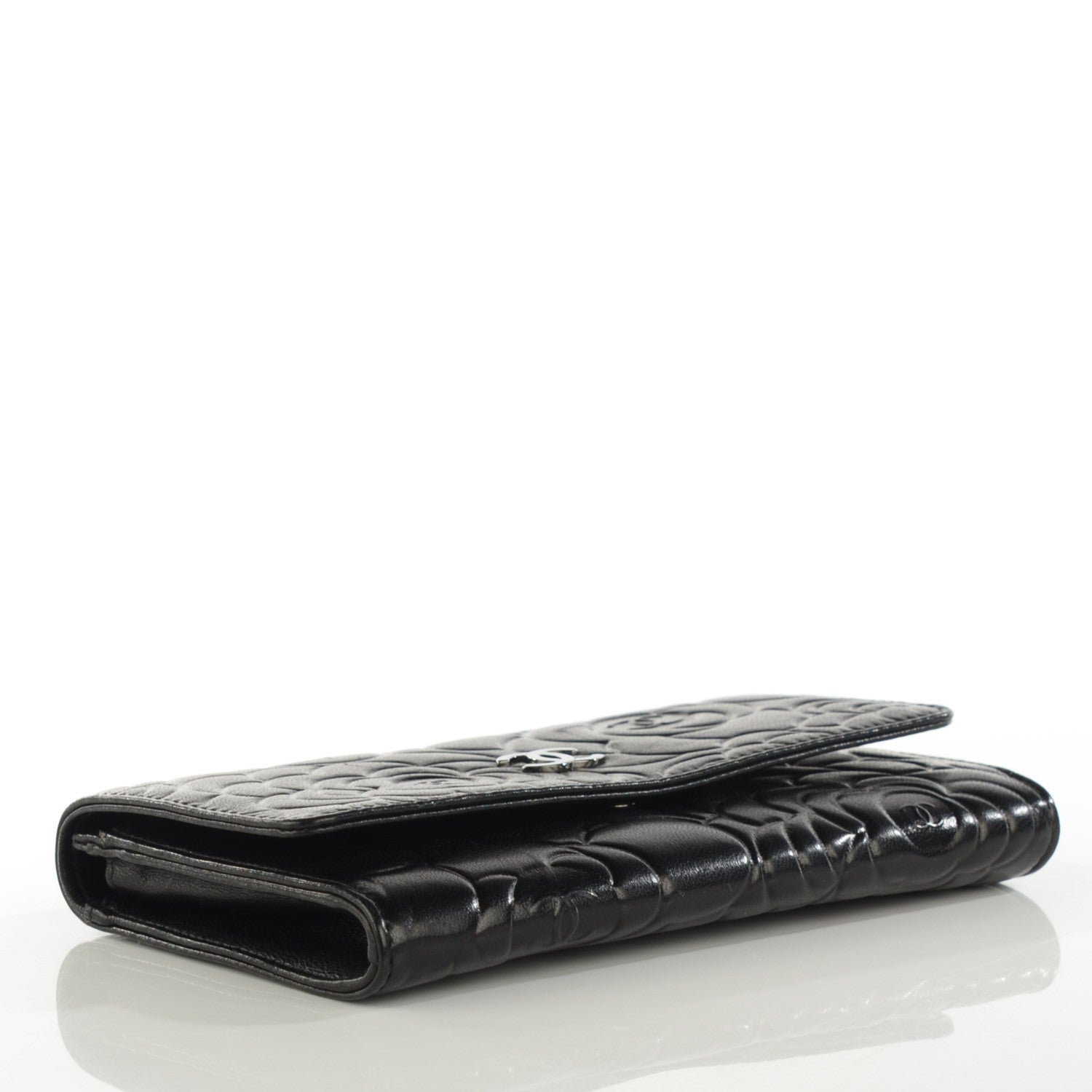 Chanel Lambskin Embossed Camellia Embossed Flap Wallet Black 4 of 8