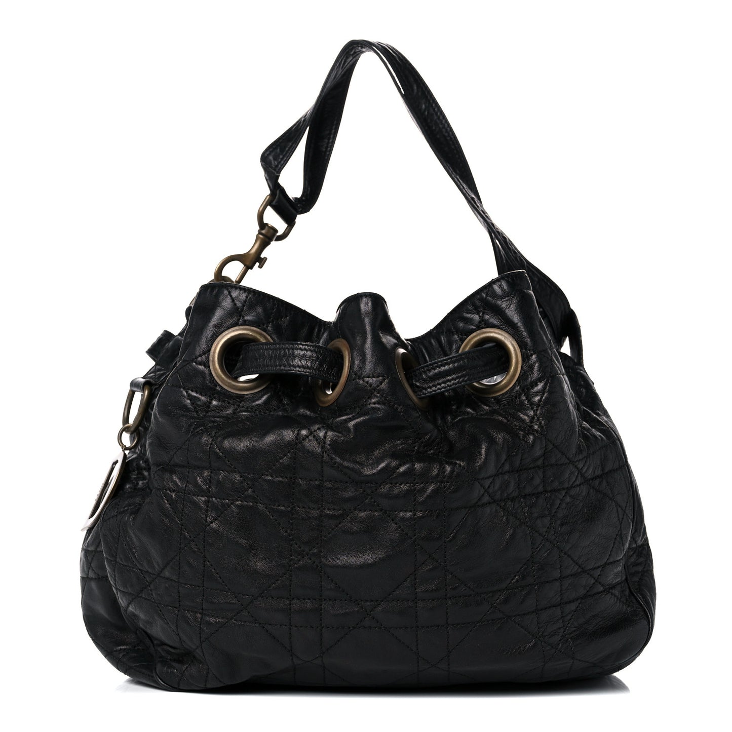 Lambskin Cannage Drawstring Bag Black