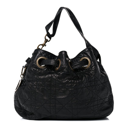 Christian Dior Lambskin Cannage Drawstring Bag Black 1 of 33