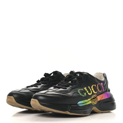 Gucci Calfskin Iridescent Logo Womens Rhyton Sneakers 38 Black 4 of 9