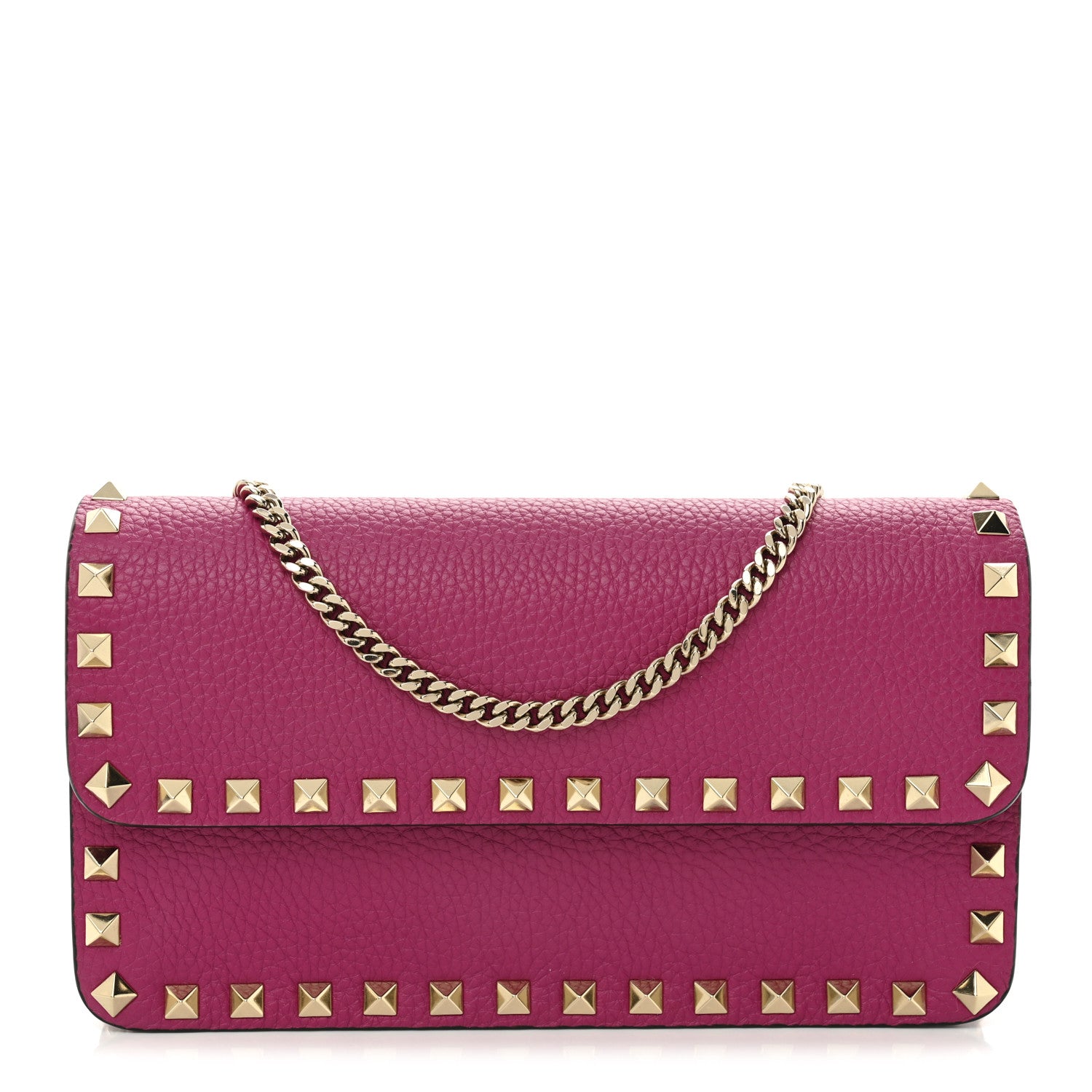 Valentino Garavani Pebbled Calfskin Rockstud Flap Wallet On Chain Rose Violet 1 of 9
