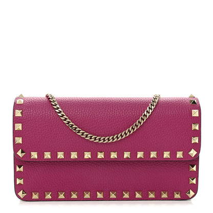 Valentino Garavani Pebbled Calfskin Rockstud Flap Wallet On Chain Rose Violet 1 of 9
