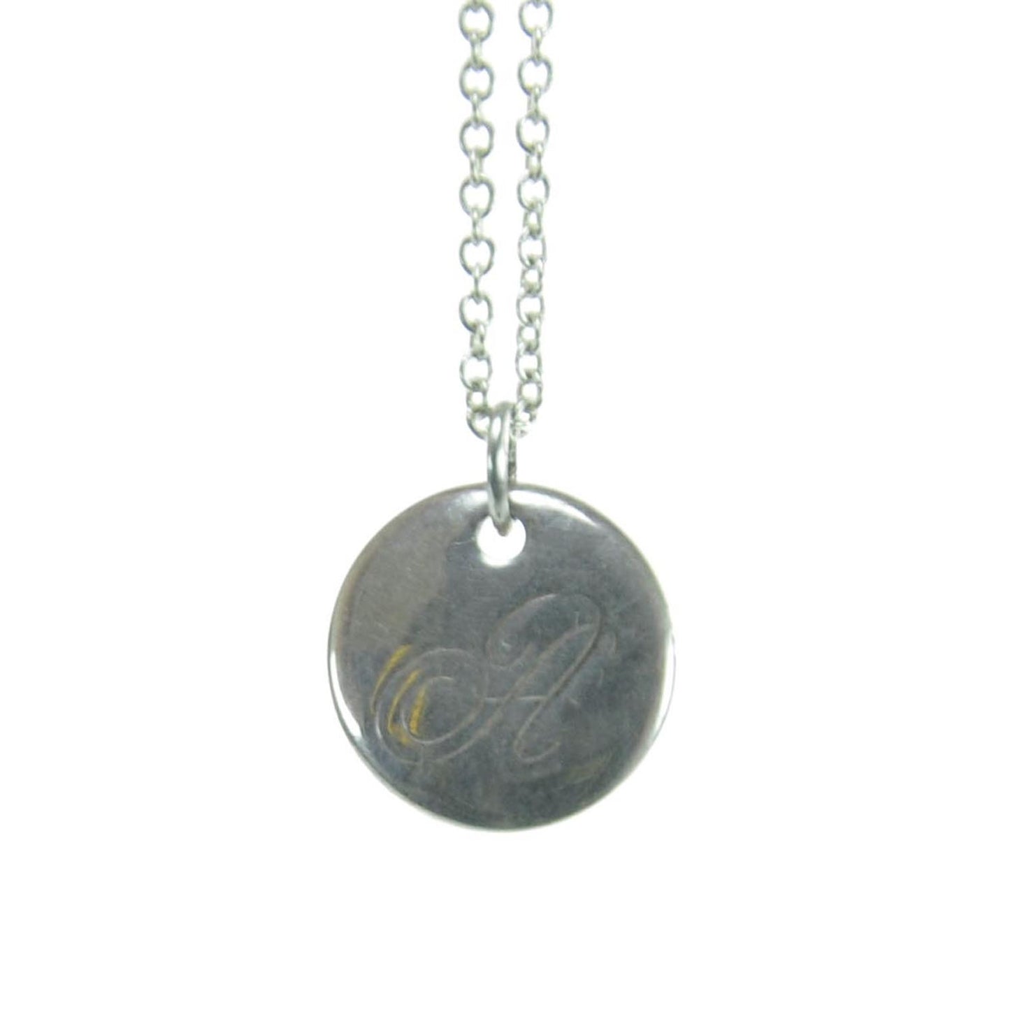 Sterling Silver Letter A Round Pendant Necklace