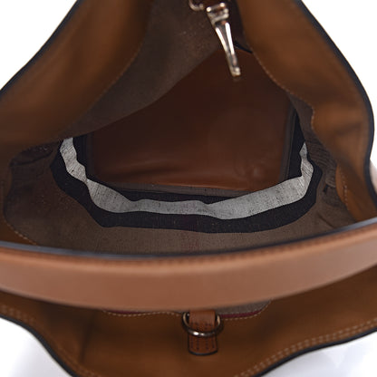 Burberry Grainy Calfskin Canvas Mega Check Medium Ashby Tassel Hobo Saddle Brown 5 of 12