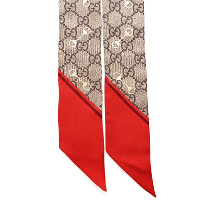 Gucci Silk Twill GG Monogram Gold Horsebity Neck Bow Scarf Flame 2 of 6