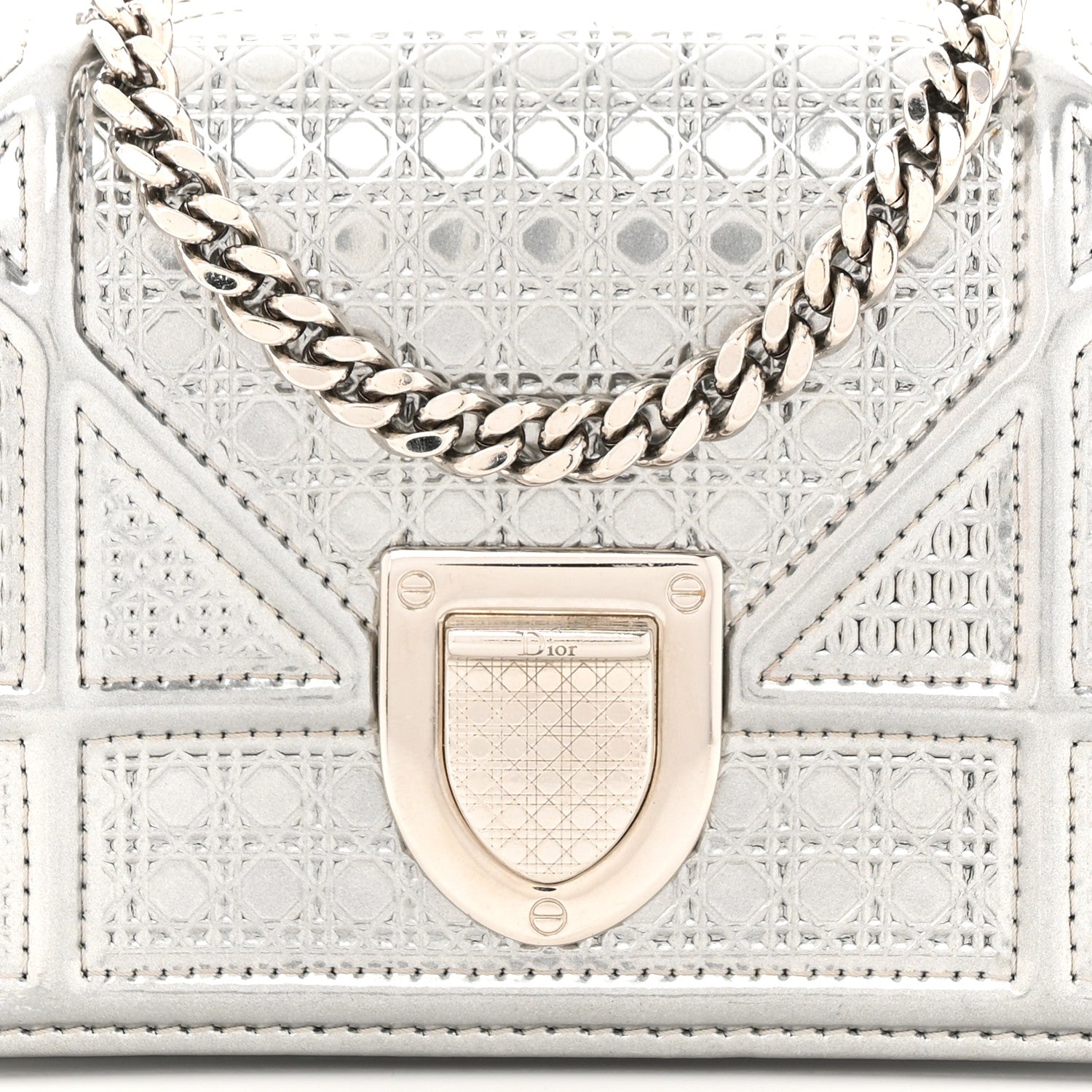 Christian Dior Metallic Patent Micro-Cannage Baby Diorama Flap Bag Silver 7 of 9