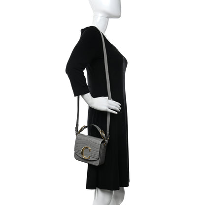 Chloe Crocodile Embossed Calfskin Mini C Double Carry Stormy Grey 2 of 11