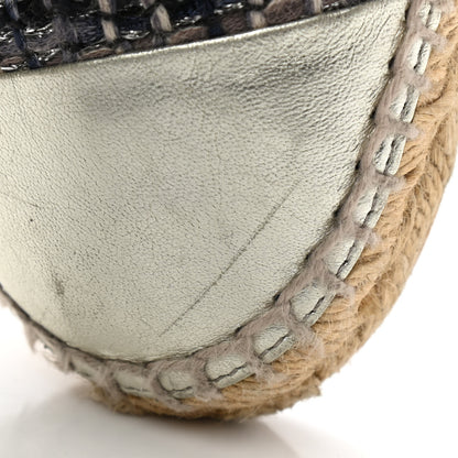 Chanel Metallic Tweed Lambskin CC Espadrilles 38 Blue Black Silver 11 of 14