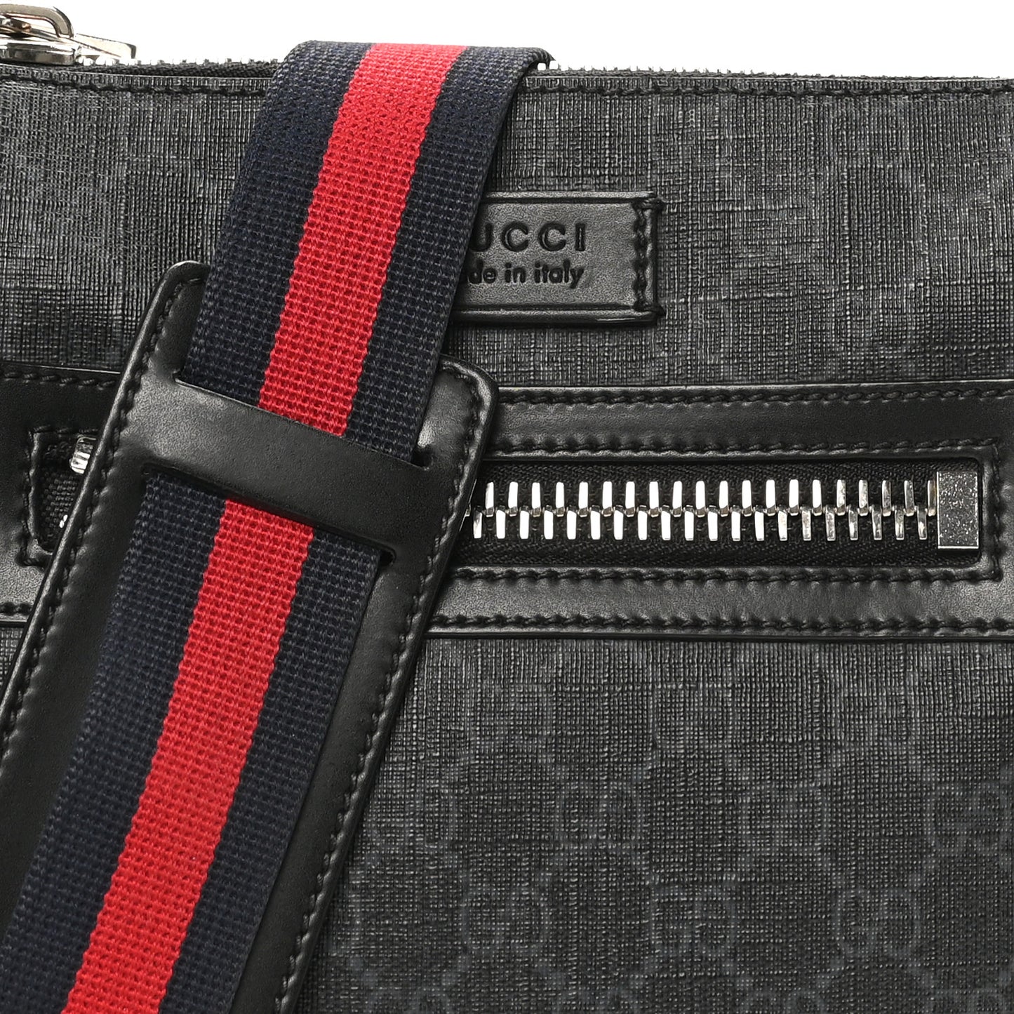 GG Supreme Monogram Web Small Flat Messenger Bag Black Grey