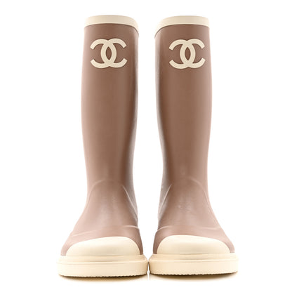 Chanel Caoutchouk CC High Boots 38 Beige White 3 of 12