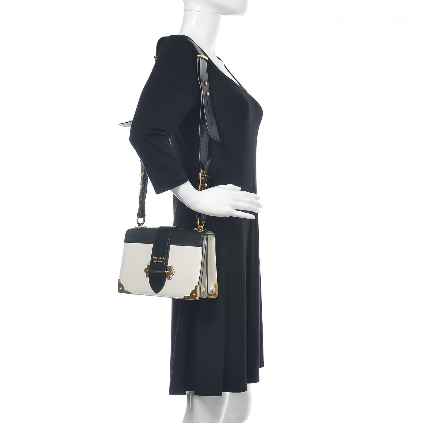 City Calf Saffiano Large Cahier Bag White Black
