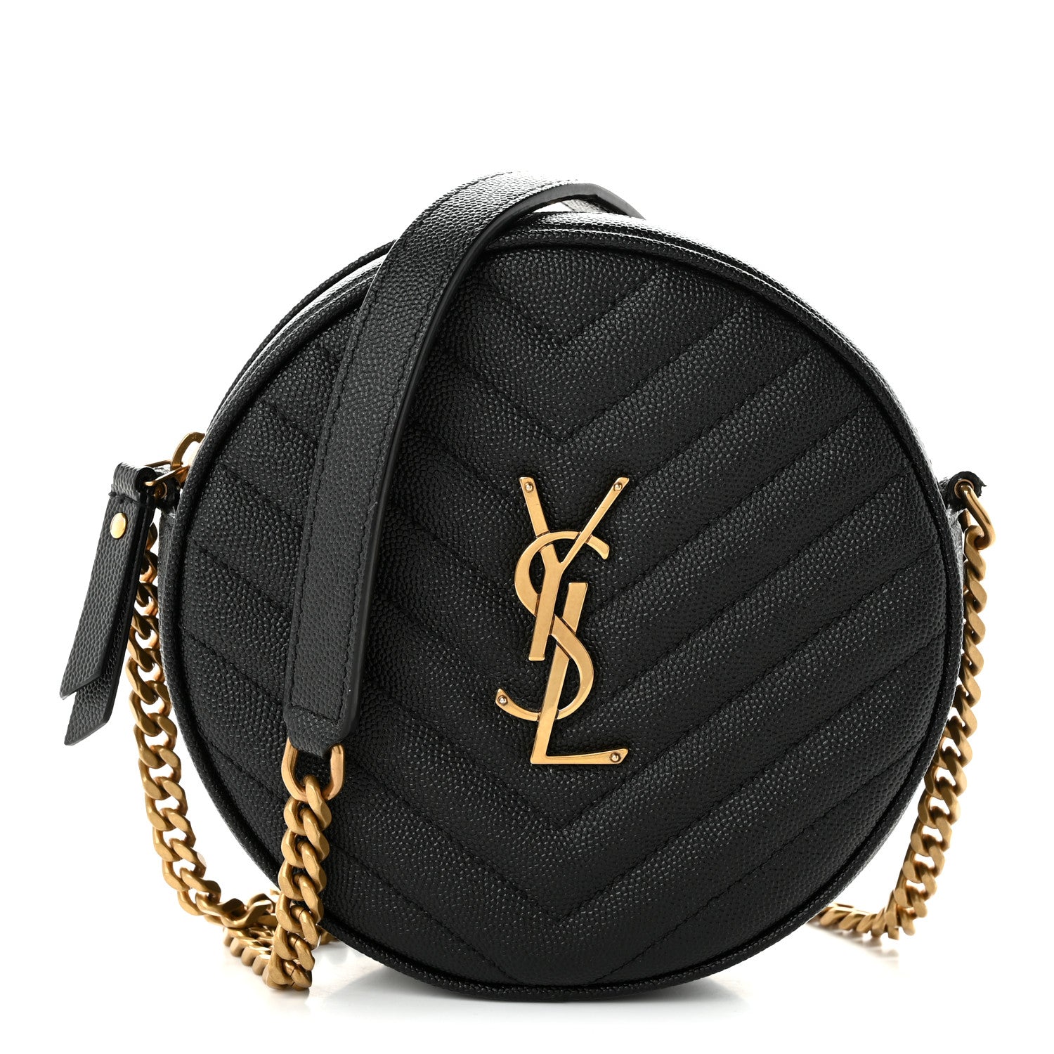 Saint Laurent Grain De Poudre Matelasse Chevron Quilted Round Vinyle Camera Bag Black 1 of 11
