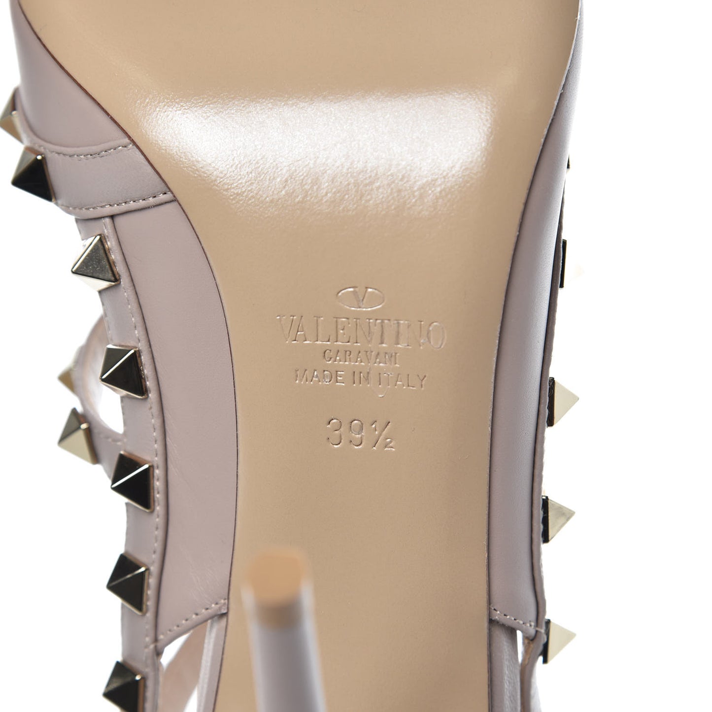 Calfskin Nappa Rockstud Ankle Strap 100mm Pumps 39.5 Poudre