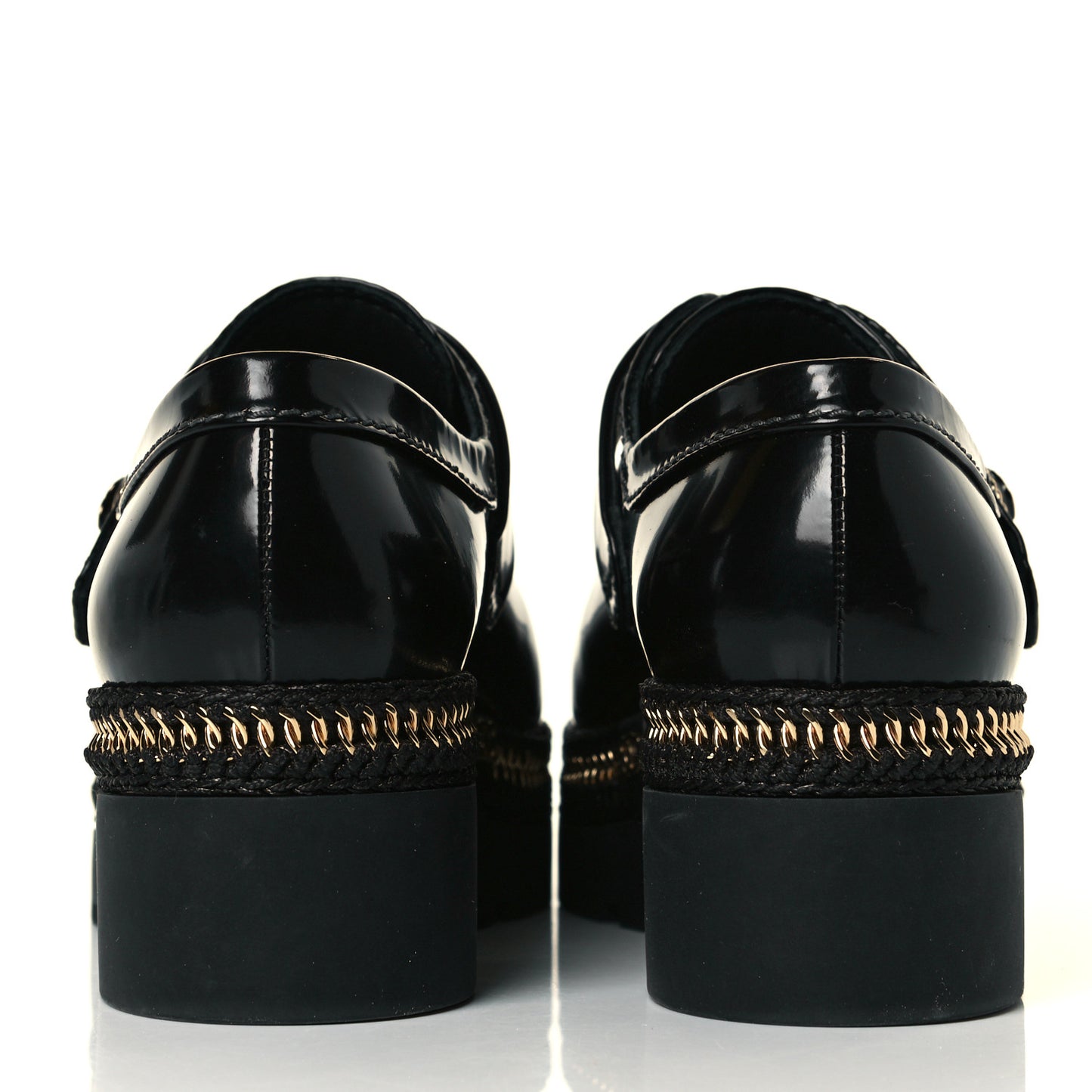 Shiny Calfskin Lace Up Platform Loafers 39 Black