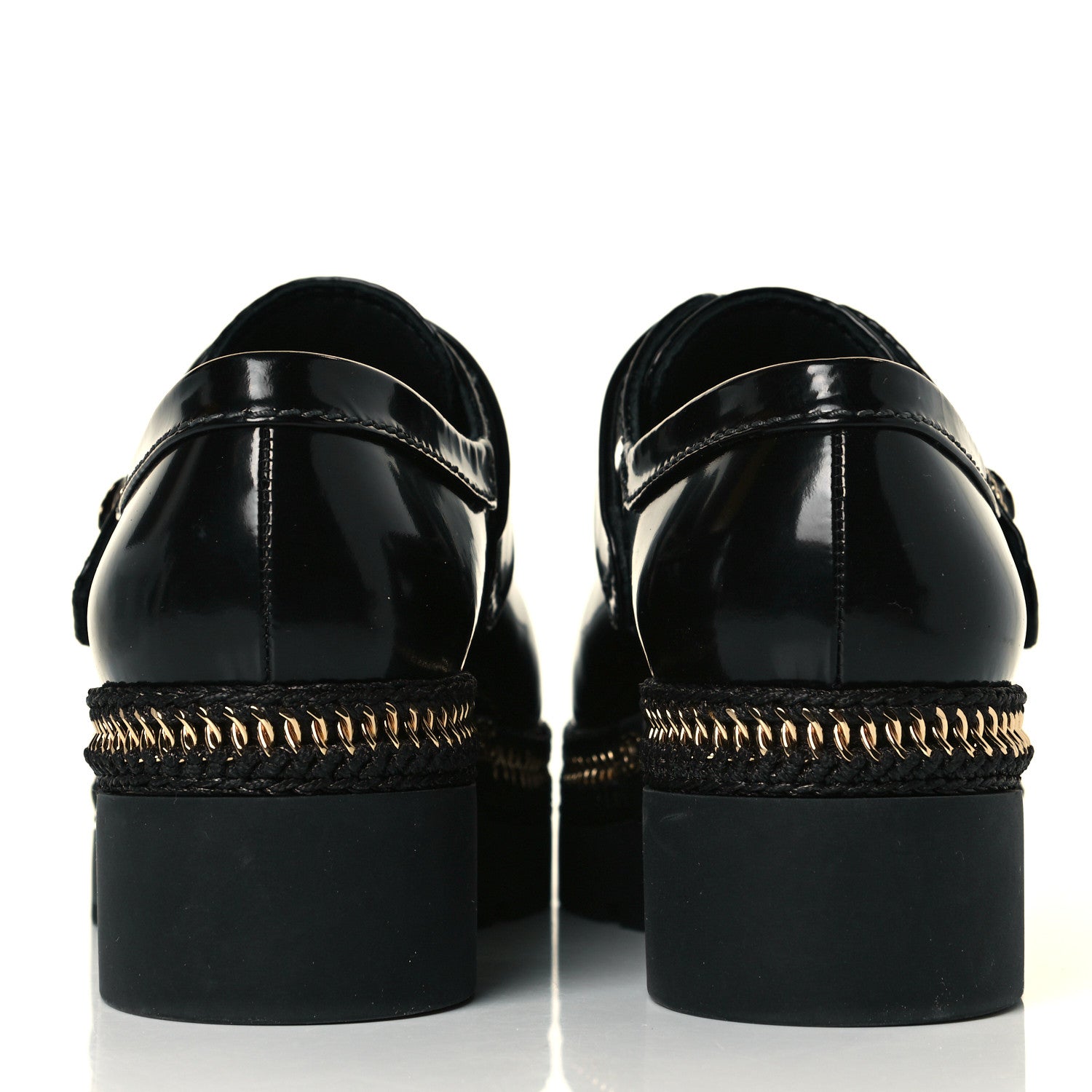 Chanel Shiny Calfskin Lace Up Platform Loafers 39 Black 3 of 8