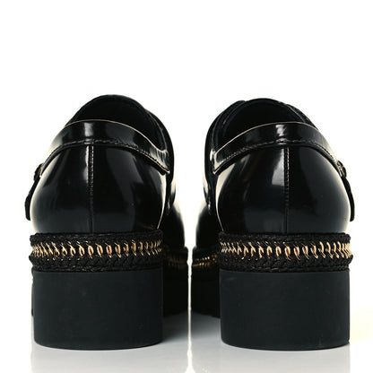 Chanel Shiny Calfskin Lace Up Platform Loafers 39 Black 3 of 8