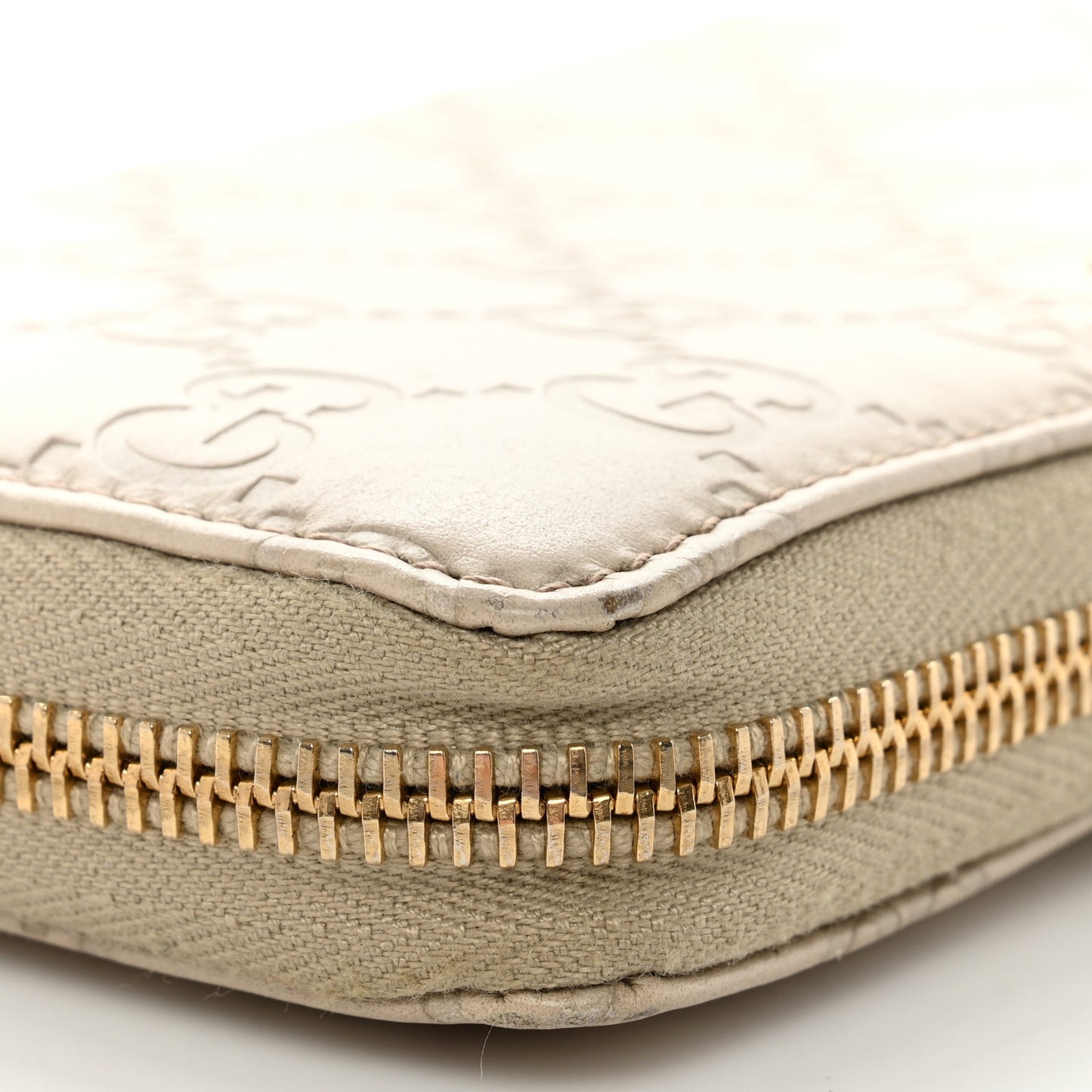Guccissima Margaux Calfskin Metal Bar Zip Around Wallet White
