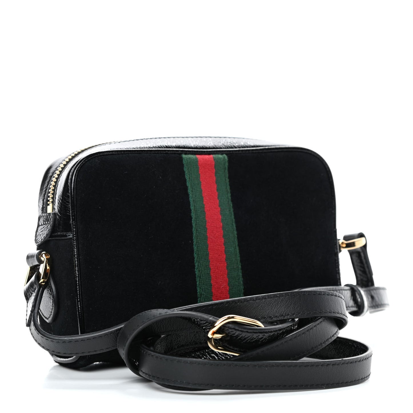 Suede Patent Web Mini Ophidia Shoulder Bag Black