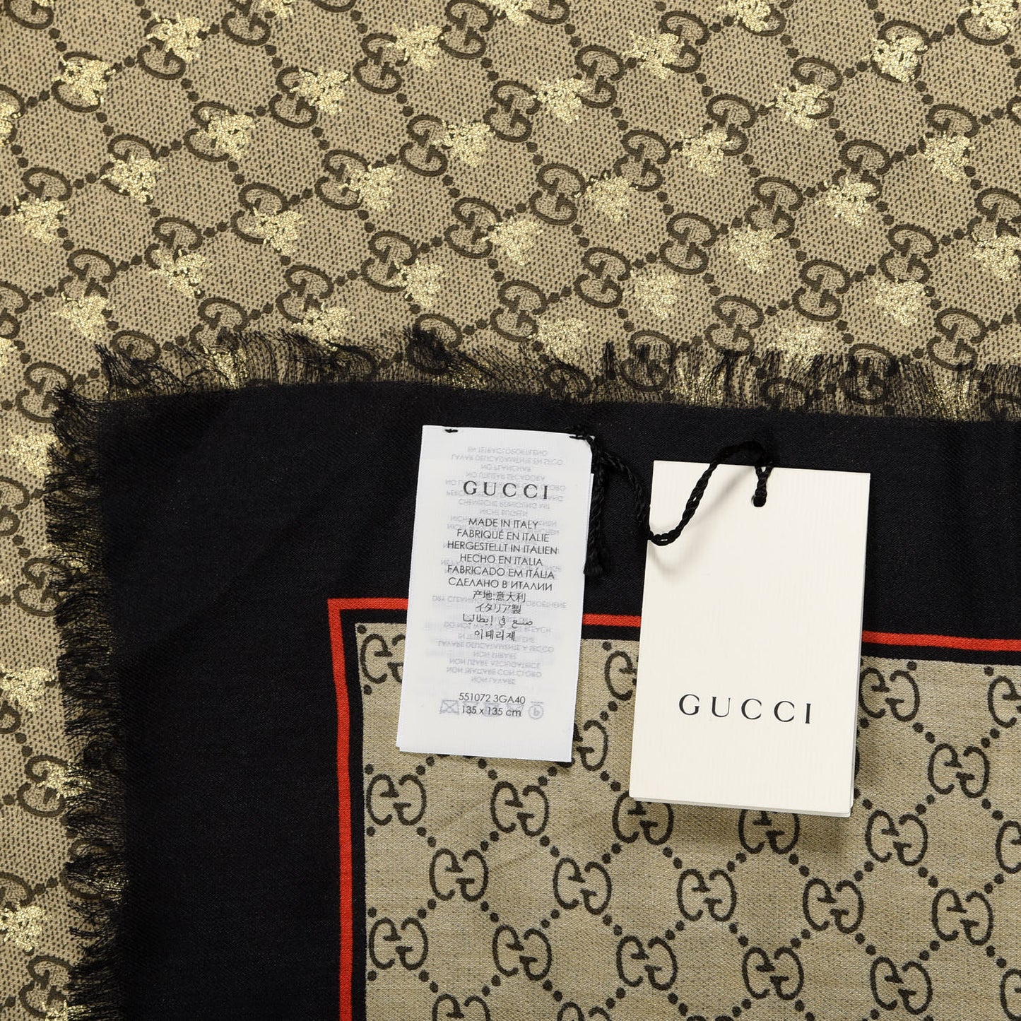 Modal Silk GG Monogram Big Bee GG Shawl Black Red