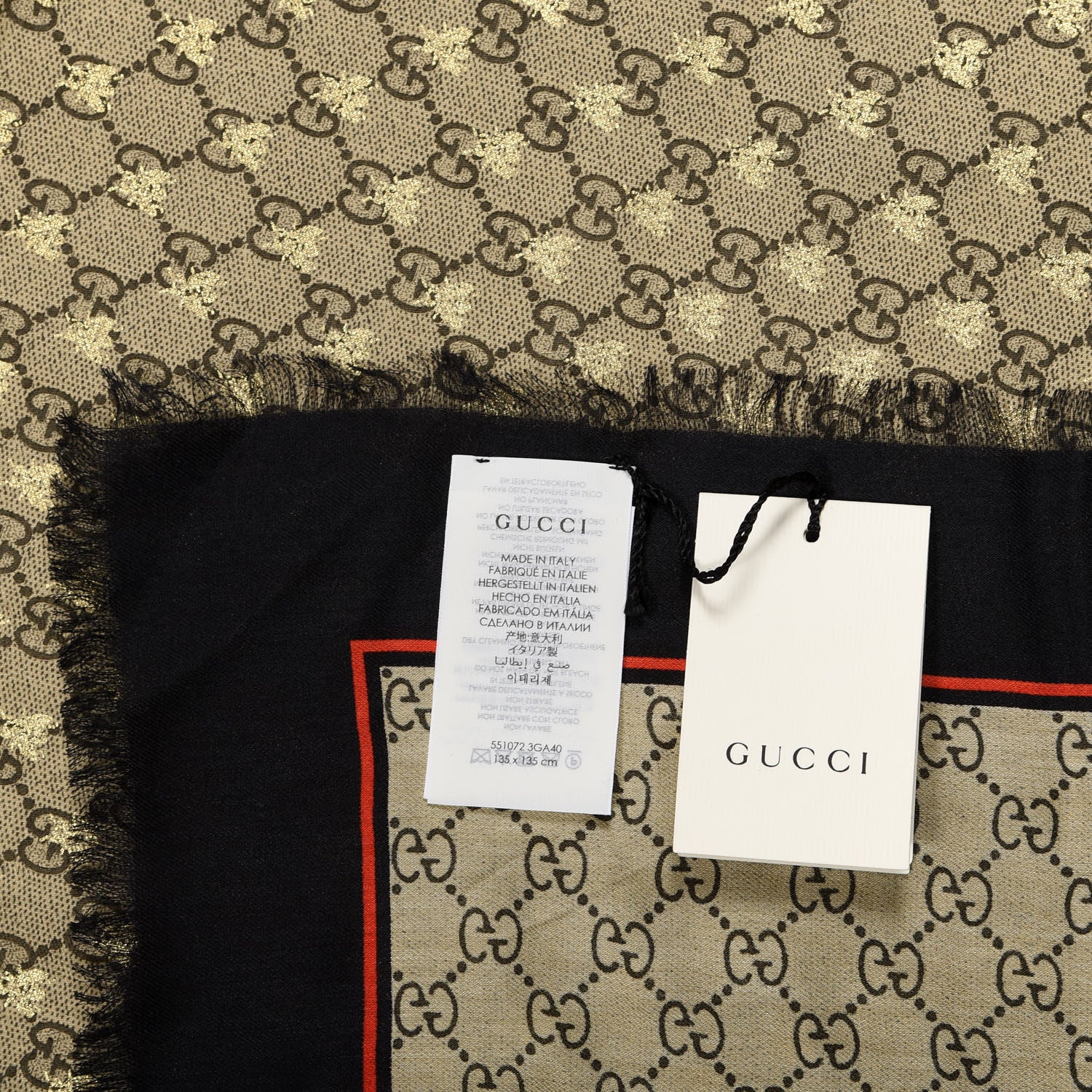 Gucci Modal Silk GG Monogram Big Bee GG Shawl Black Red 4 of 4
