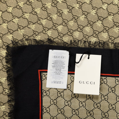 Gucci Modal Silk GG Monogram Big Bee GG Shawl Black Red 4 of 4