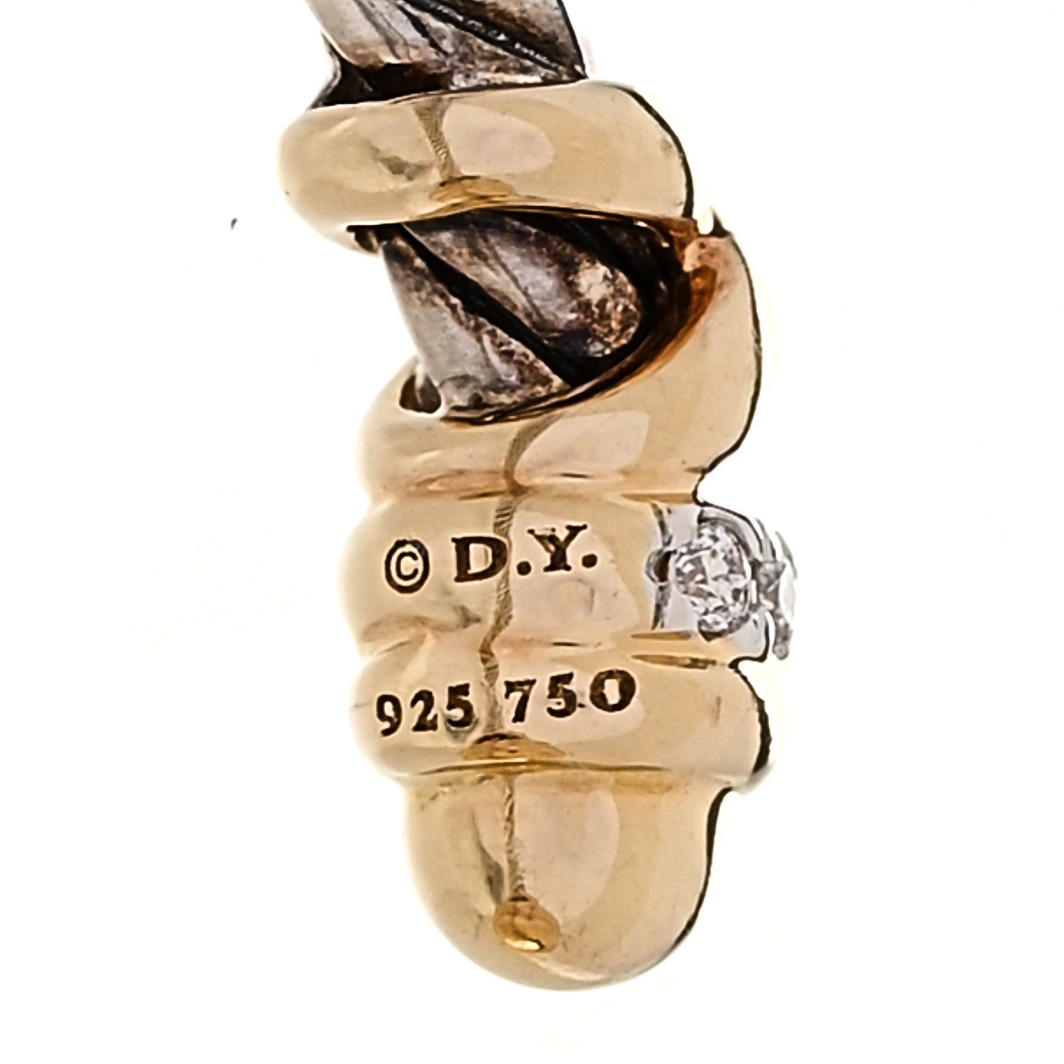 David Yurman Sterling Silver 18K Yellow Gold Diamond Petite Helena Ring 56 7.5 5 of 6