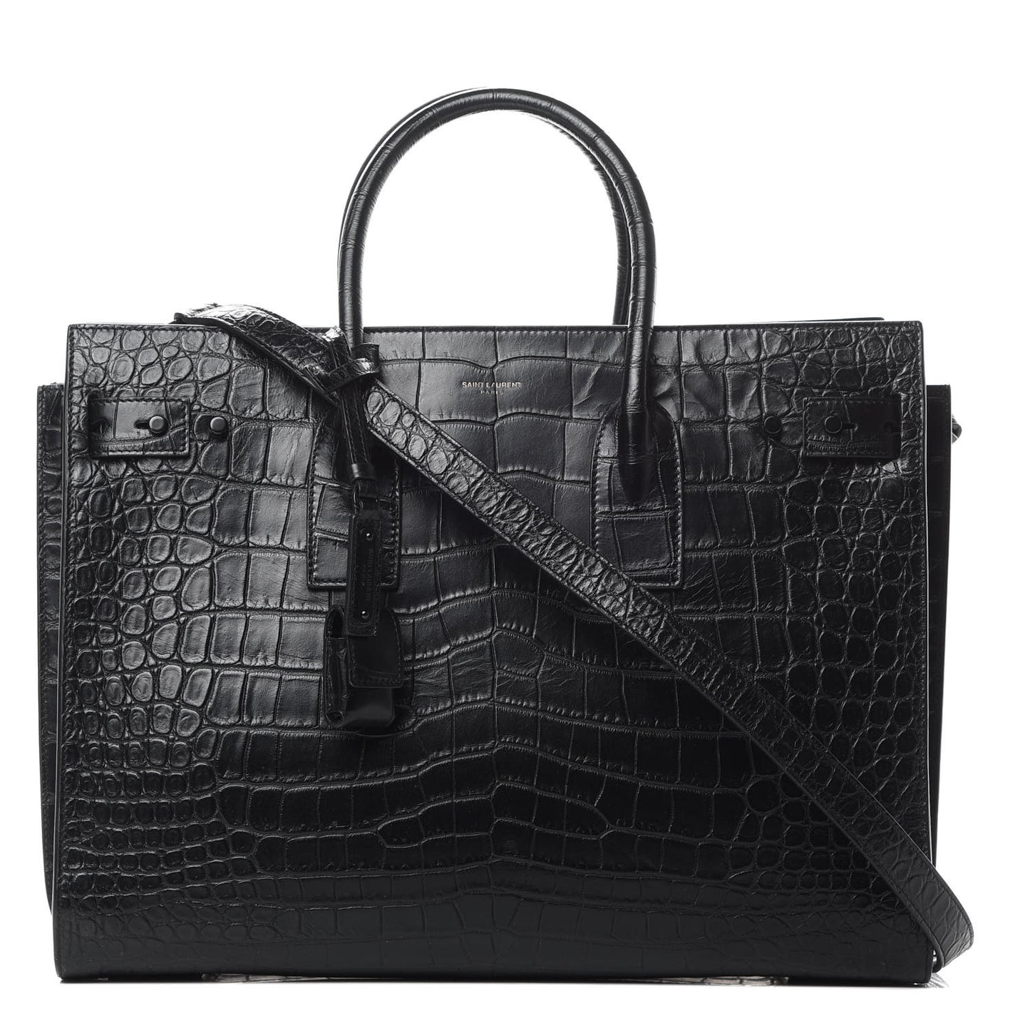 Calfskin Crocodile Embossed Medium Supple Sac de Jour Black