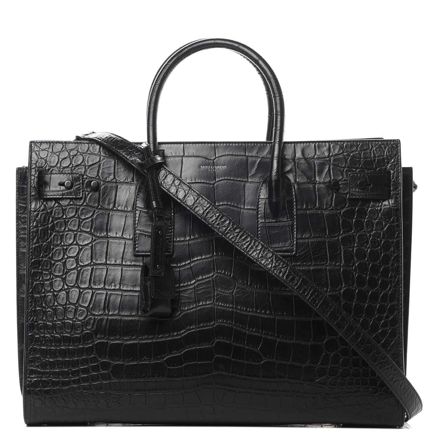 Saint Laurent Calfskin Crocodile Embossed Medium Supple Sac de Jour Black 1 of 12